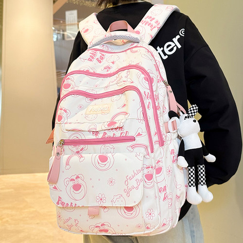 书包女初中生小学生大容量草莓熊2024新款高中大学生旅行轻便背包 - 图2