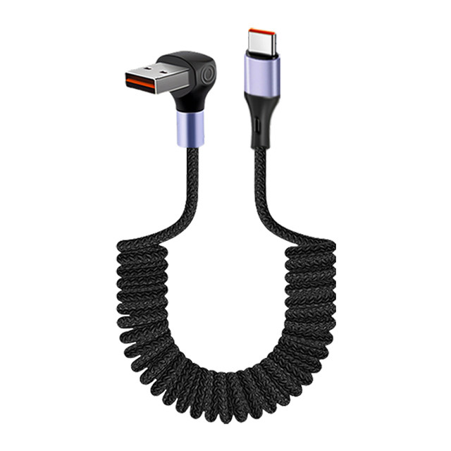 Fat head carplay spring data cable car suitable for Apple 16/15 Huawei p70 charging cable mobile phone motorcycle USB to typec telescopic 66w super fast charging storage cable