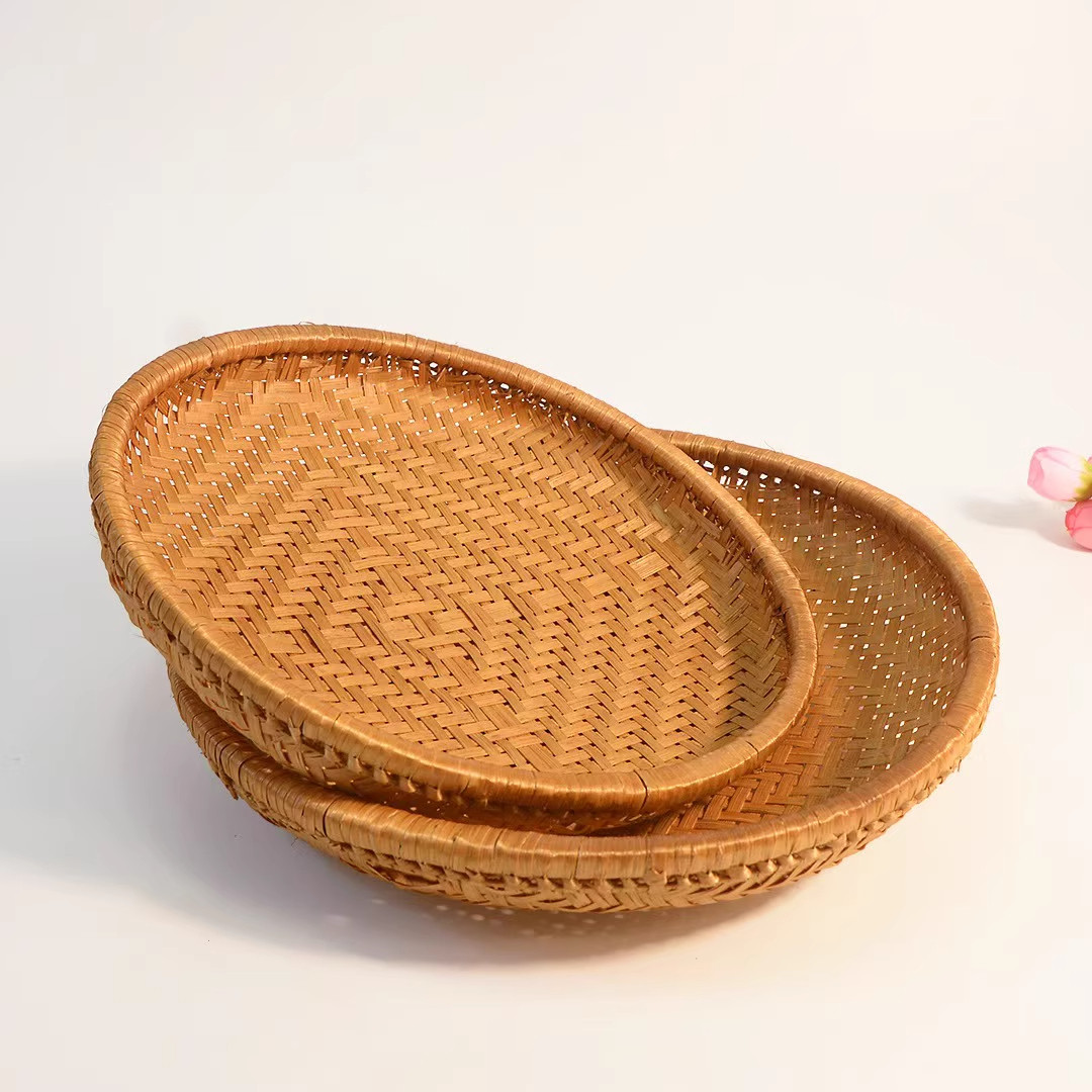 手工竹编制品烟熏圆形簸箕防虫馒头餐厅小吃水果盘干果零食竹篮子,淘宝优惠券,粉丝福利购,淘宝优惠卷