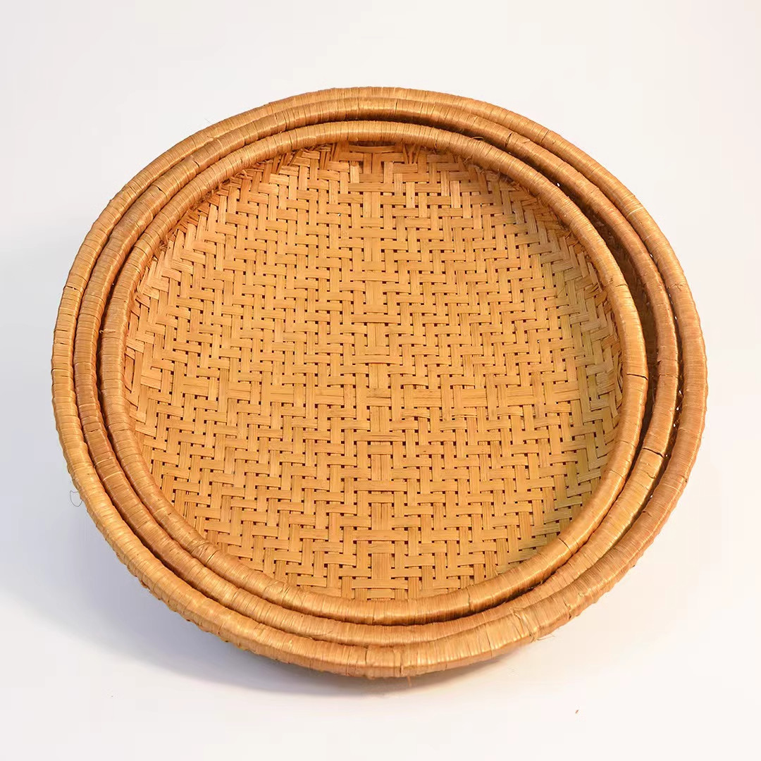手工竹编制品烟熏圆形簸箕防虫馒头餐厅小吃水果盘干果零食竹篮子,淘宝优惠券,粉丝福利购,淘宝优惠卷