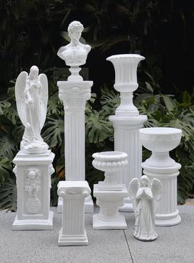 白色罗马柱摆件装饰石膏展示台底座花盆法式欧式花架桌腿婚庆橱窗