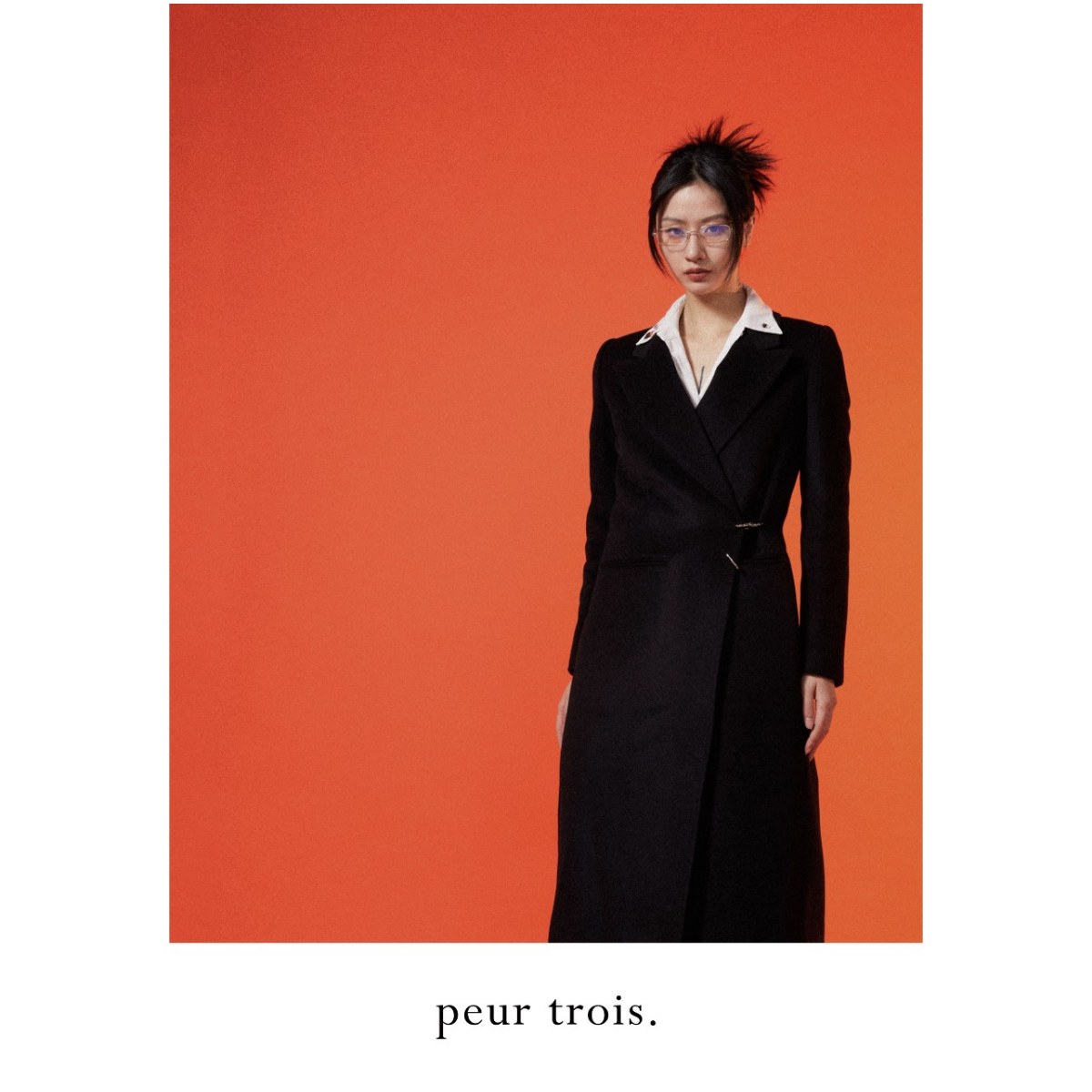 peur长款秋冬羊绒大衣黑色显瘦修身原创显高翻领羊绒外套 - 图2