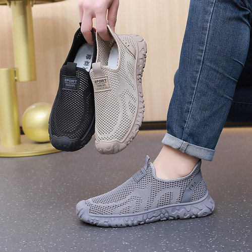 夏新款透气网面鞋老北京布鞋一脚造不闷脚爸爸鞋防滑防踢网鞋男鞋 - 图2