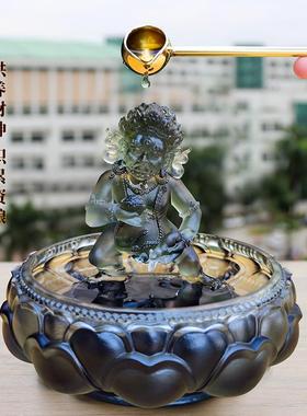 琉璃黑财神像黄财神爷五路财神招财佛像循环流水水供浴佛套装摆件