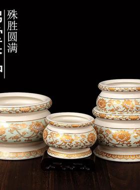 莲花供水杯圣水杯佛前供果盘水果贡盘烧香炉贡品汉白玉套装佛供具