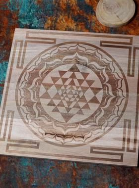 水晶阵底盘 大号实木竹木正方形多边底座神圣几何摆件 水晶阵托盘