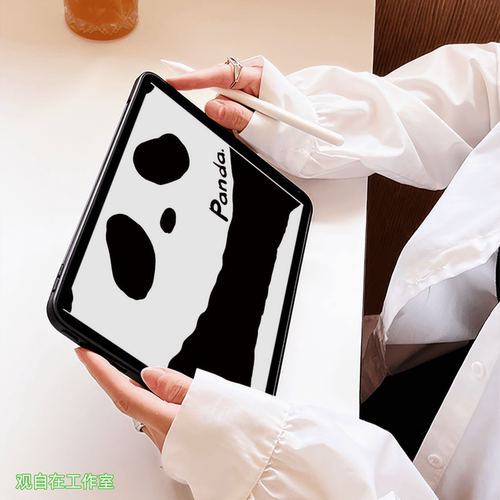 适用于苹果平板ipad保护壳新款ipad12十11代保护套Air8765无盖Pro11亚克力弧边硅胶10.9英寸防弯半包可爱熊猫-图2