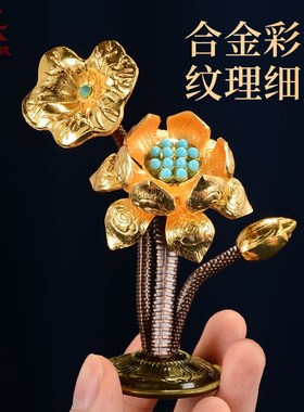 热销朵玛食子合金彩绘室内家用食子酥油花彩珠镶嵌八供莲花供花摆