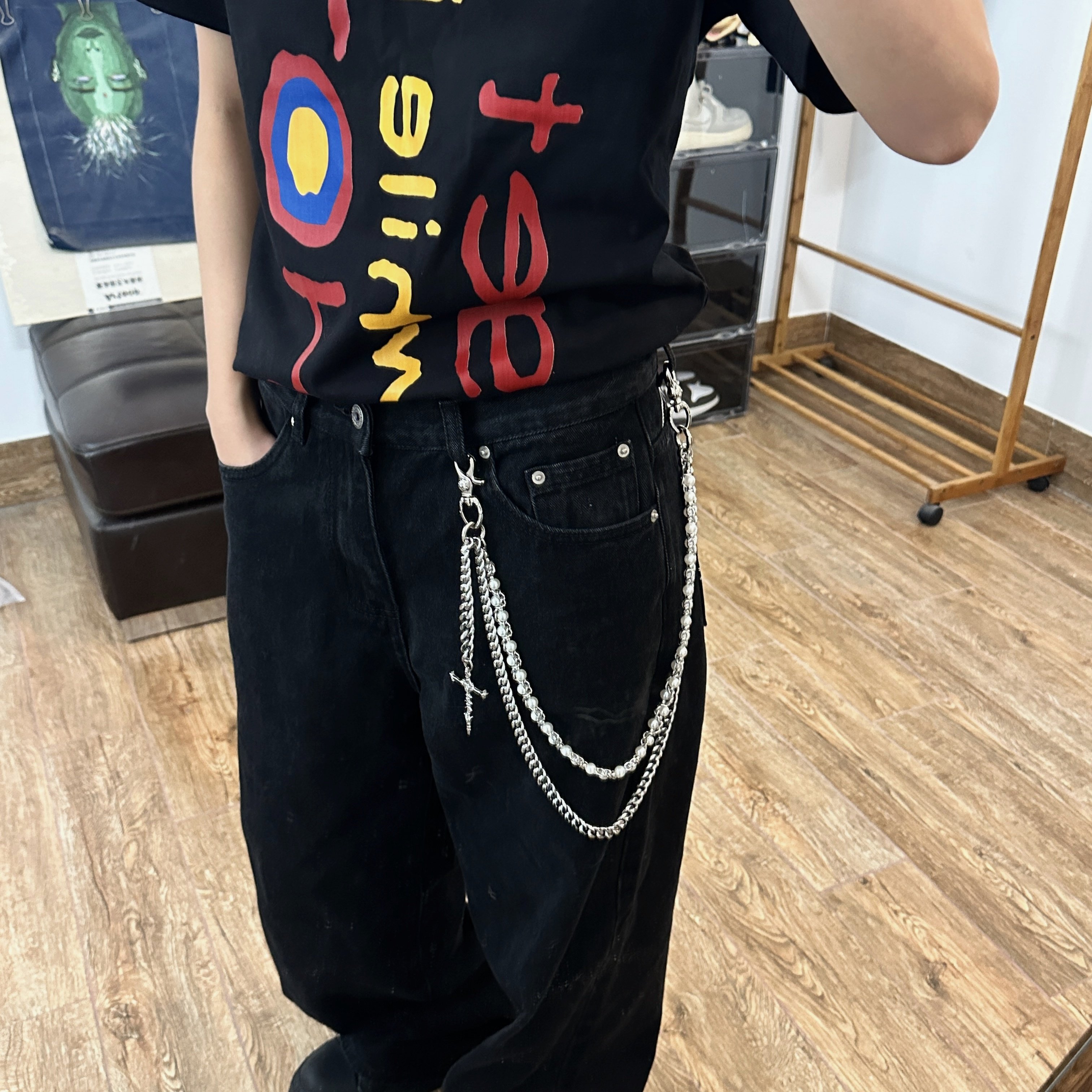 SFSN原创设计缠绕珍珠骷髅十字架裤链cleanfit金属腰间配饰挂件