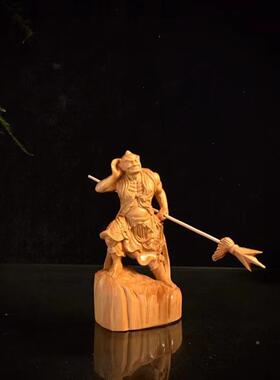 崖a7459618柏雕木里眼顺风耳像摆千件一对哼哈二将左右护法家居工