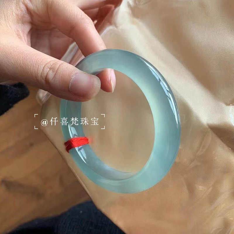 仟喜梵“花影和诗”缅甸冰种翡翠玉手镯子女款冰透蓝水真玉镯处理