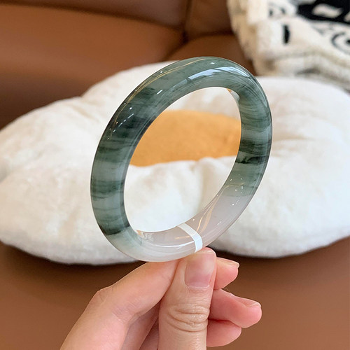 仟喜梵“星河倒影”翡翠平替天山翠玉手镯子女款冰飘花真玉贵妃镯 - 图0