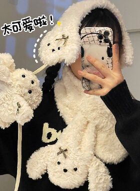 手套女生冬季保暖加绒围巾可爱