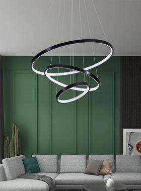 轻奢客厅吊灯现代简约大厅灯创意复式楼圆环形大气楼梯吊灯具网红