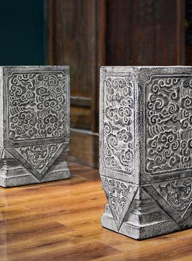 民宿庭院造景大门口别墅门前摆件门墩石鼓仿古貔貅中式仿石抱鼓石