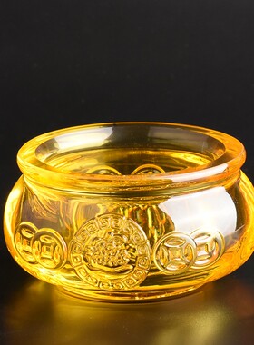 水晶聚宝盆招财聚财黄水晶琉璃摆件金元宝家居客厅装饰办公室家用