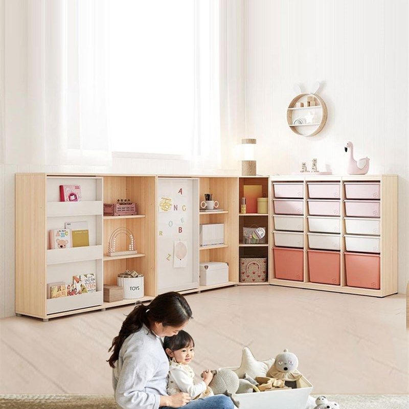 北欧奶油风儿童房成套家俱拐角收纳柜绘本架教具柜衣柜斗柜床环保,淘宝优惠券,粉丝福利购,淘宝优惠卷