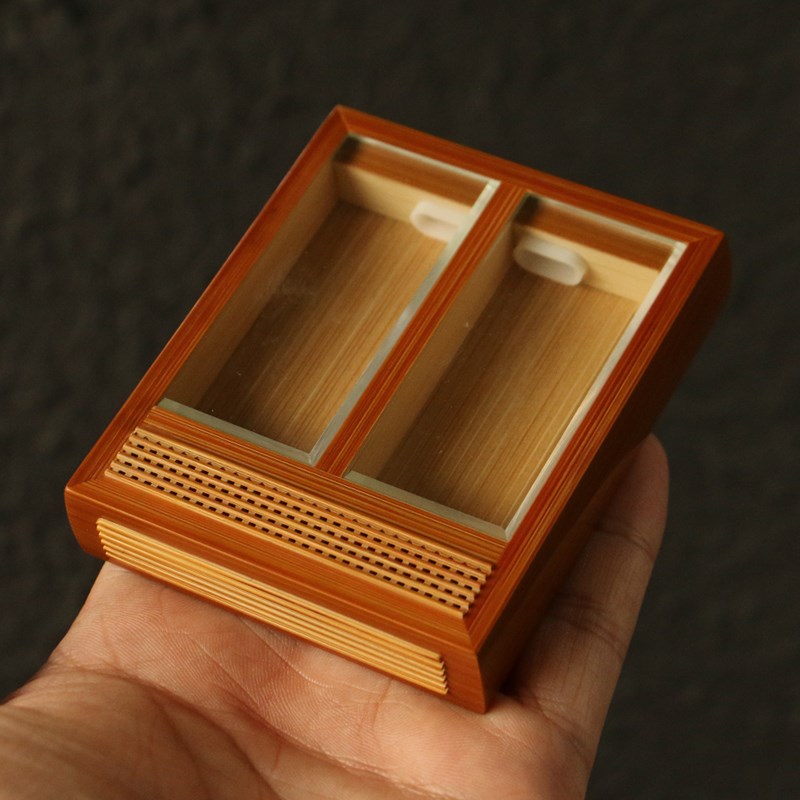 精品沪上名家曹自康纯手工精工制作老玉竹双室黄蛉鸣虫盒竹制虫具 - 图0