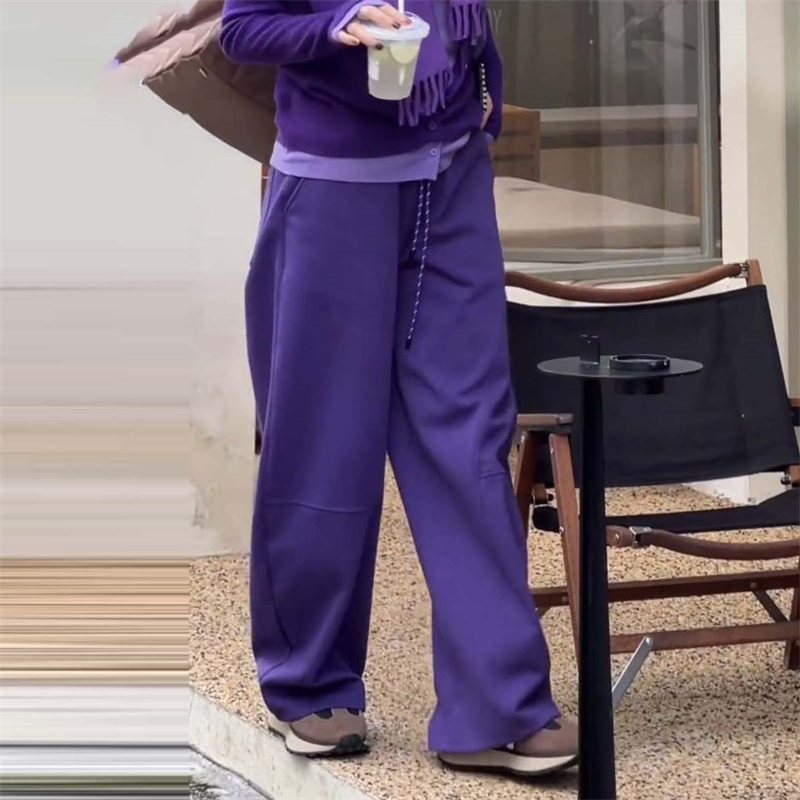 欧货时髦精穿搭套装轻熟紫色拼接假两件针织衫高腰阔腿裤子两件套 - 图2