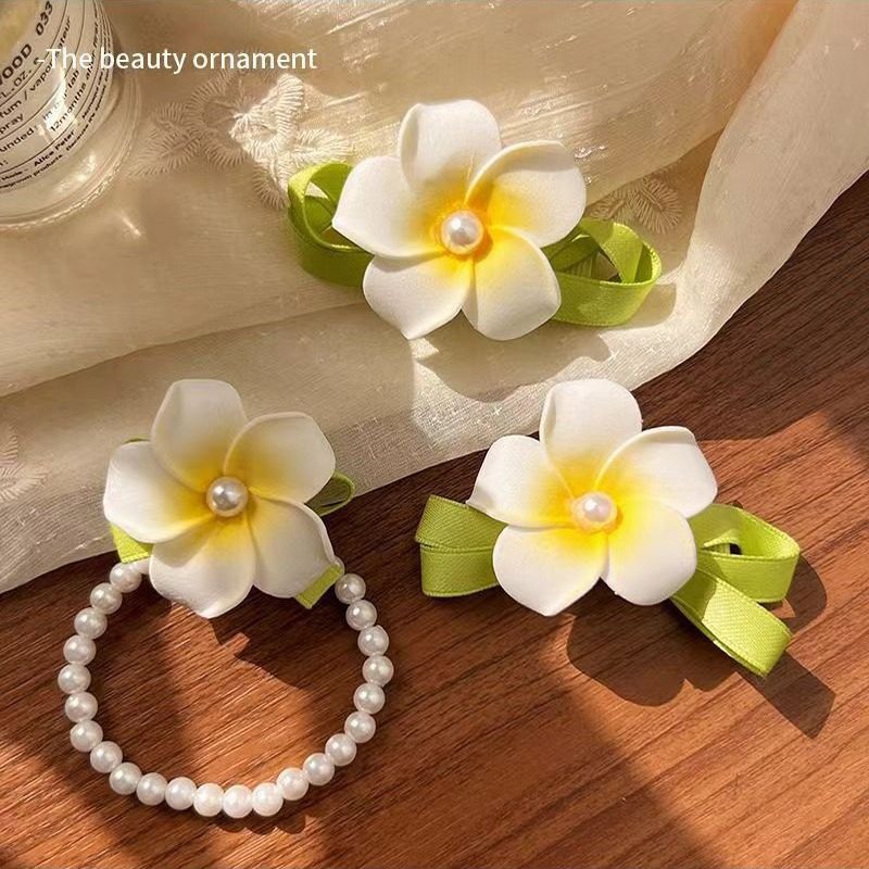 夏日暖阳珍珠鸡蛋花头饰女2024年新款前额侧边刘海发夹低马尾头绳,淘宝优惠券,粉丝福利购,淘宝优惠卷