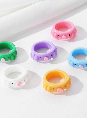 彩色亚克力树脂青蛙章鱼戒指 跨境新款卡通戒指欧美创意ins风