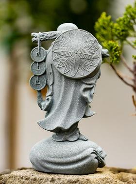蓝砂岩鱼缸造景佛像装饰招财弥勒佛创意装饰中式禅宗桌面装饰