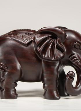 黑檀实木雕刻大象摆件木头根雕福财吉祥一对象创意家居装饰工艺品