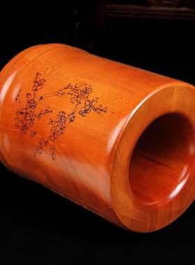 泰山福缘阁桃木文昌笔筒大展鸿图木雕笔筒书房书桌办公室摆件