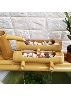 竹子流水器循环别墅庭院造景招财摆件陶瓷石槽鱼缸水池加湿过滤器