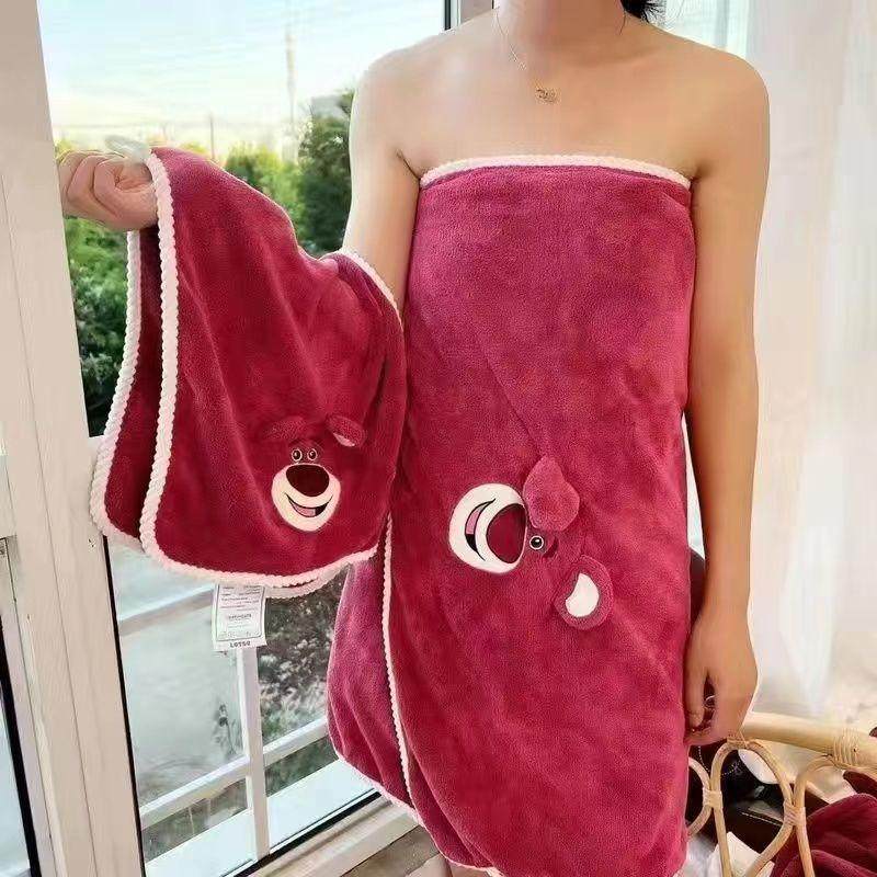 浴巾女夏天可穿可裹浴裙吸水速干不掉毛可爱草莓熊浴袍毛巾干发帽,淘宝优惠券,粉丝福利购,淘宝优惠卷