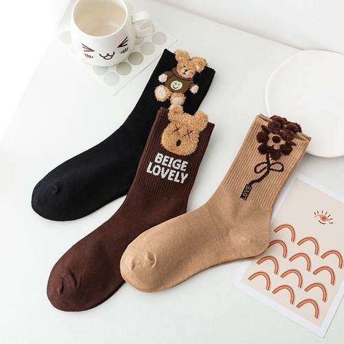 秋季爆款羽毛纱小熊袜子女中筒毛绒袜外穿可爱ins潮百搭长袜秋冬 - 图3
