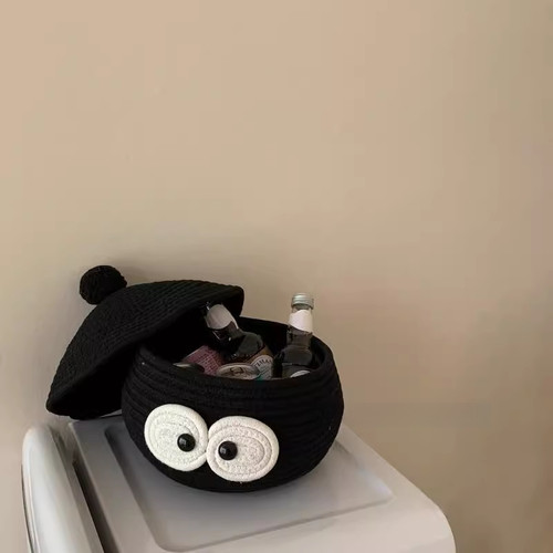 客厅桌面收纳盒卡通可爱编织收纳筐杂物茶几摆件零食化妆品收纳箱 - 图0