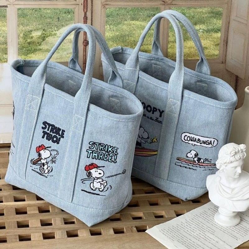 史努比刺绣日系可爱帆布包宝妈外出手拎包便当包上班族手提包女 - 图2