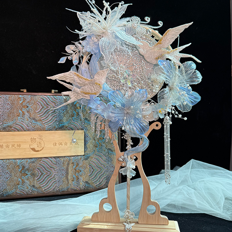 新娘结婚团扇手工diy材料包新婚礼物重工高级喜扇成品扇中式婚礼 - 图2