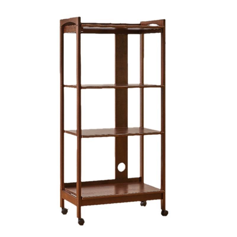 Movable multifunctional storage rack floor-standing bookshelf restaurant kitchen microwave oven storage rack simple shelf all solid wood