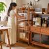 Movable multifunctional storage rack floor-standing bookshelf restaurant kitchen microwave oven storage rack simple shelf all solid wood