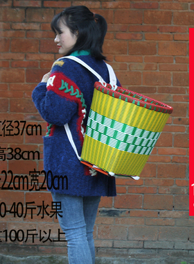 采茶背篓塑料农用家用云贵川买菜编织藤编老式背篼背筐手工篮子。