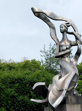 不锈钢抽象人物雕塑镜面仙女天女雕像 户外园林城市广场景观落地