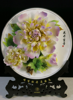 洛阳牡丹瓷盘挂盘装饰品工艺品新房乔迁玄关客厅摆件精美礼品礼物
