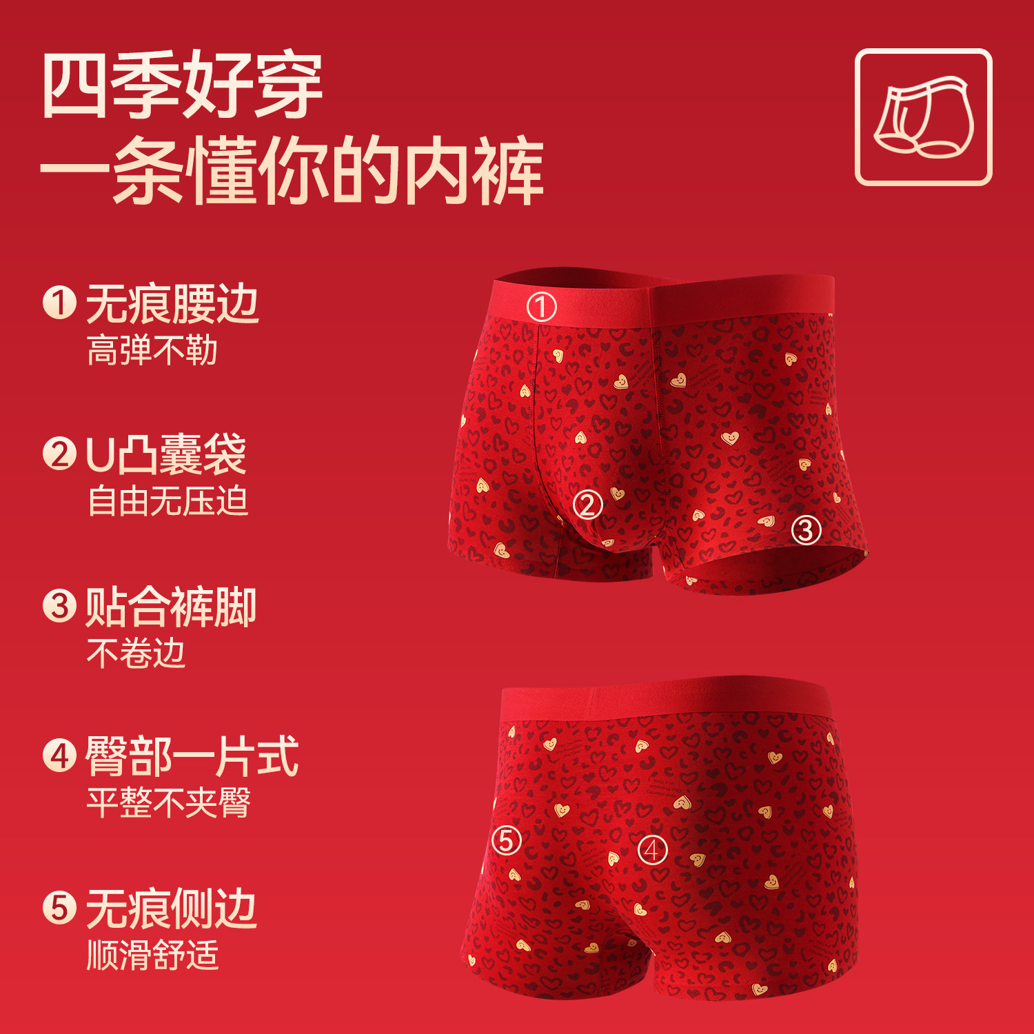 都市丽人本命年男士内裤红色马年平角短裤2025新款透气四角裤礼物,淘宝优惠券,粉丝福利购,淘宝优惠卷