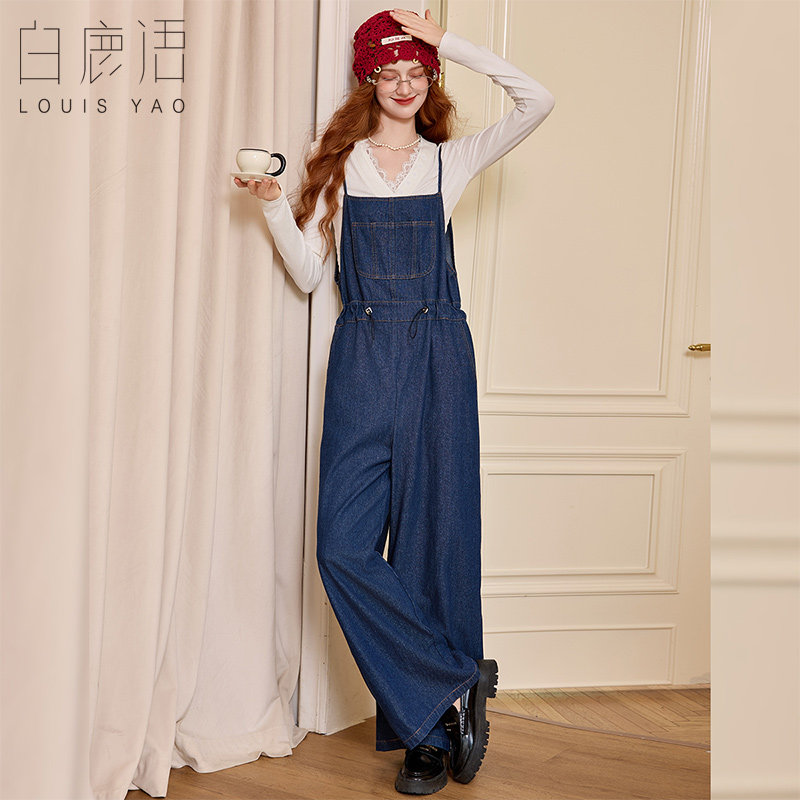 白鹿语慵懒风复古牛仔背带裤25秋新款休闲百搭减龄洋气收腰连体裤,淘宝优惠券,粉丝福利购,淘宝优惠卷