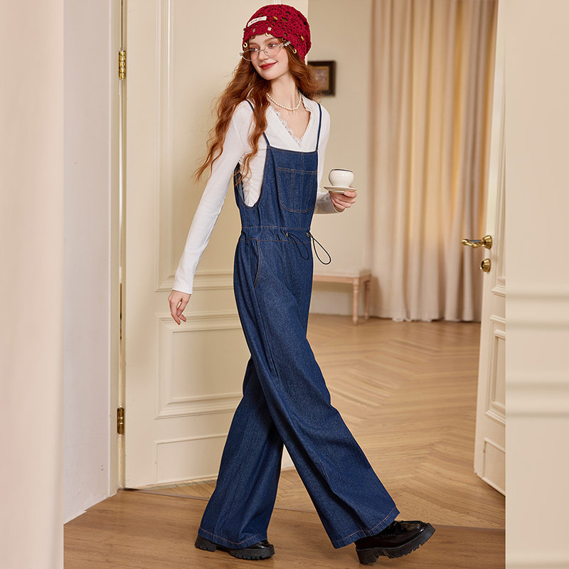 白鹿语慵懒风复古牛仔背带裤25秋新款休闲百搭减龄洋气收腰连体裤,淘宝优惠券,粉丝福利购,淘宝优惠卷