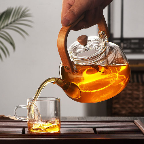 玻璃煮茶壶可提梁茶壶高硼硅玻璃围炉煮茶黑晶Q炉家用蒸透明煮茶 - 图0