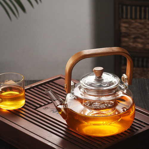 玻璃煮茶壶可提梁茶壶高硼硅玻璃围炉煮茶黑晶Q炉家用蒸透明煮茶 - 图2