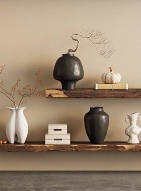 中古侘寂风花瓶客厅插花摆件陶瓷小众高级感样板间陈列柜软装饰品