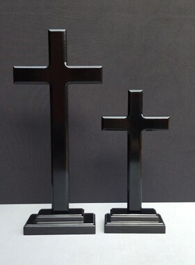 黑色实木十字架摆件 挂墙木质工艺礼品桌面客厅摆件带底座 送礼