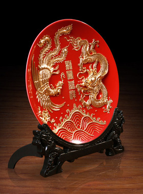 龙凤呈祥漆线雕客厅摆件实用中式结婚礼物送朋友闺蜜高档新婚礼品