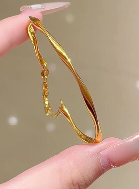 落日熔金金色莫比乌斯环手链女简约大气时尚不规则高级感手饰