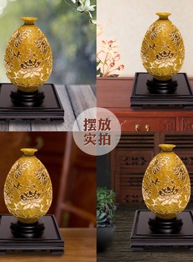 花开富贵花瓶客厅摆件漆线雕工艺品送客户实用礼品开.业礼物高档