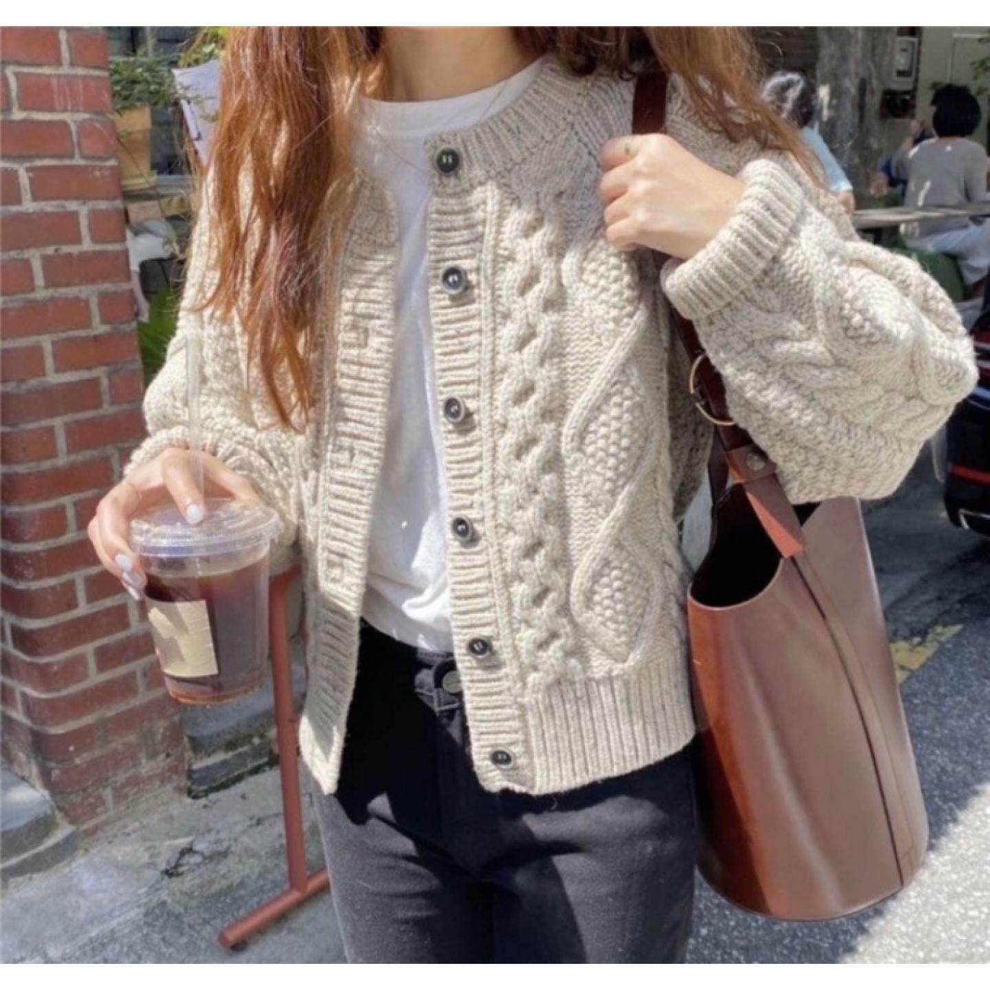 重工九股加厚秋冬新款100%山羊绒开衫女麻花宽松短款针织毛衣外套,淘宝优惠券,粉丝福利购,淘宝优惠卷